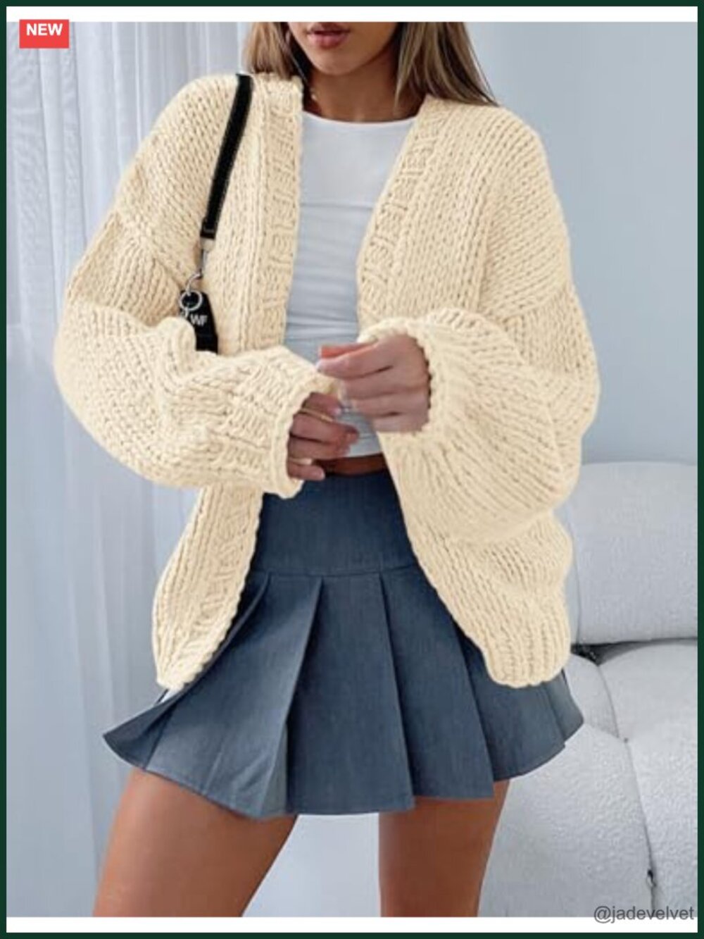 Chunky Knit Cardigan Sweater Open Front Shawl Collar Long Sleeve Fall Fashion - Picture 6 of 7